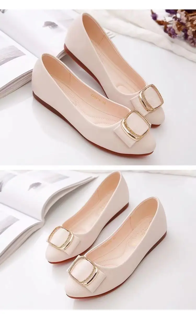 Flat Single-layer Shoes Women's 2023 Summer New Autumn Shoes Four Seasons Casual Shallow Mouth All-match Round Head Soft Leather Soft Bottom Bean Shoes — feature 5