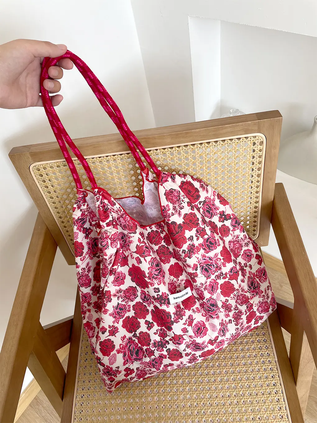 Floral Crossbody Bag Blue White Drawstring Shoulder — feature 10