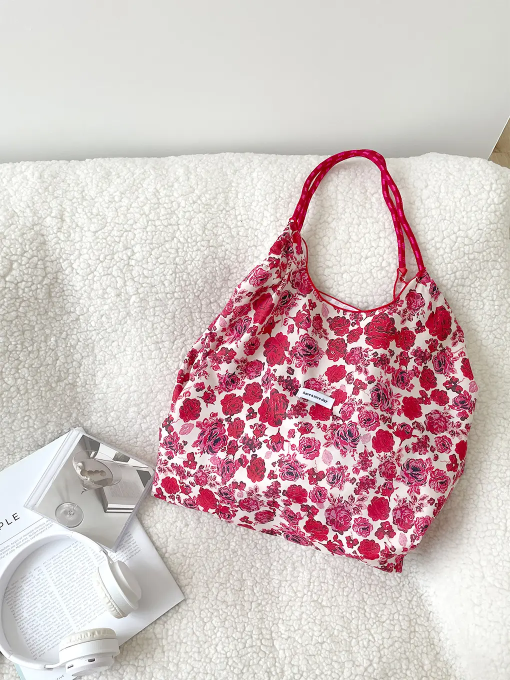 Floral Crossbody Bag Blue White Drawstring Shoulder — feature 11