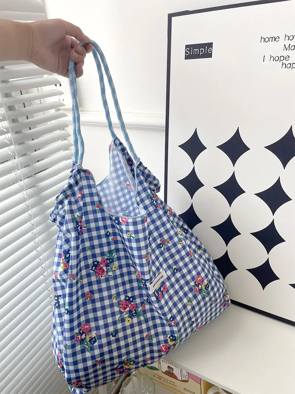 Floral Crossbody Bag Blue White Drawstring Shoulder — feature 13