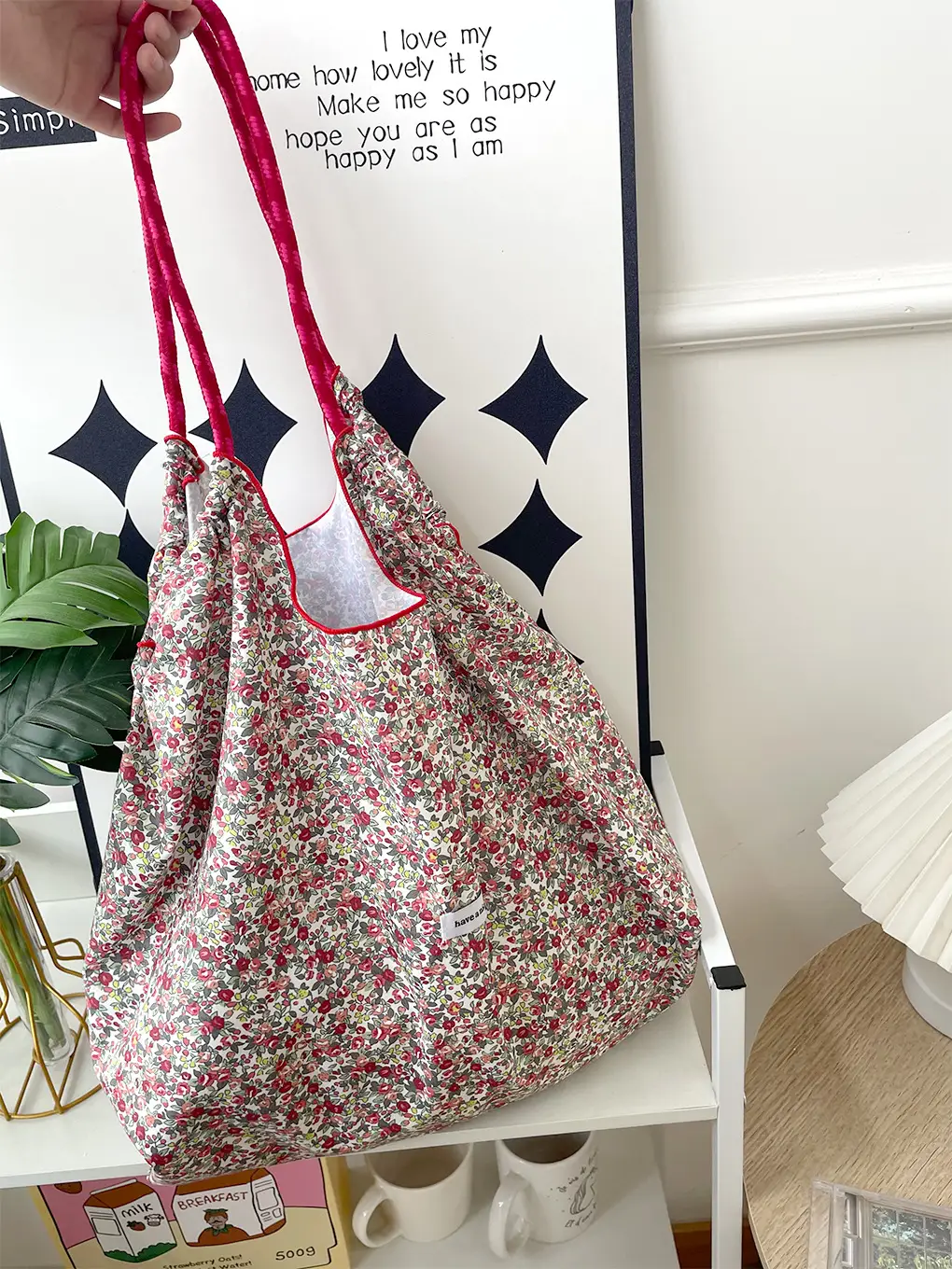 Floral Crossbody Bag Blue White Drawstring Shoulder — feature 14