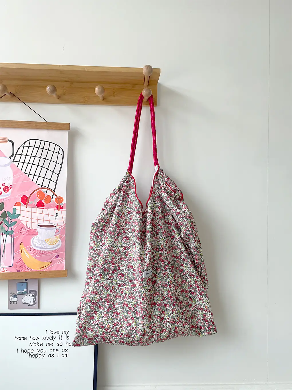 Floral Crossbody Bag Blue White Drawstring Shoulder — feature 15