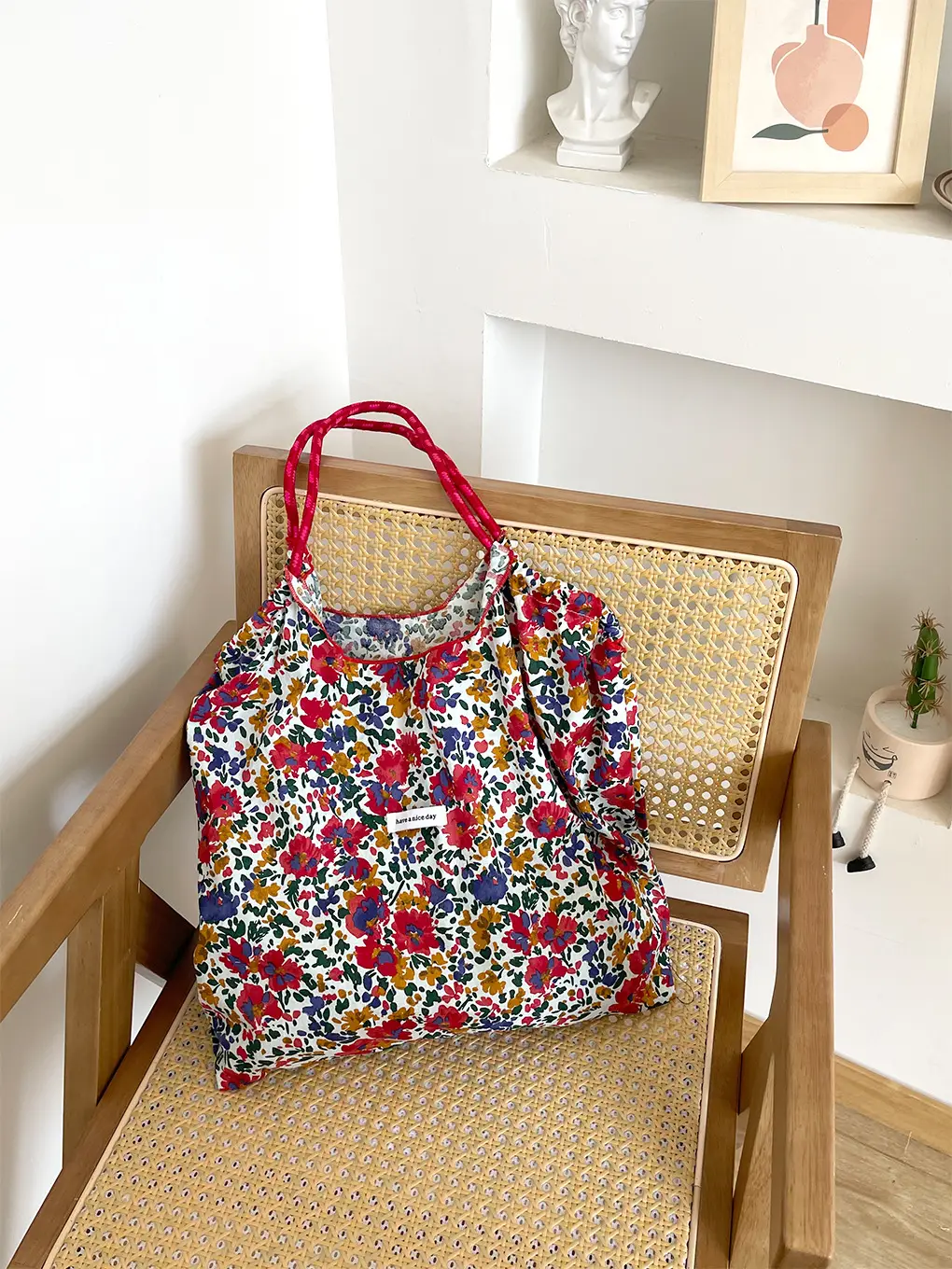 Floral Crossbody Bag Blue White Drawstring Shoulder