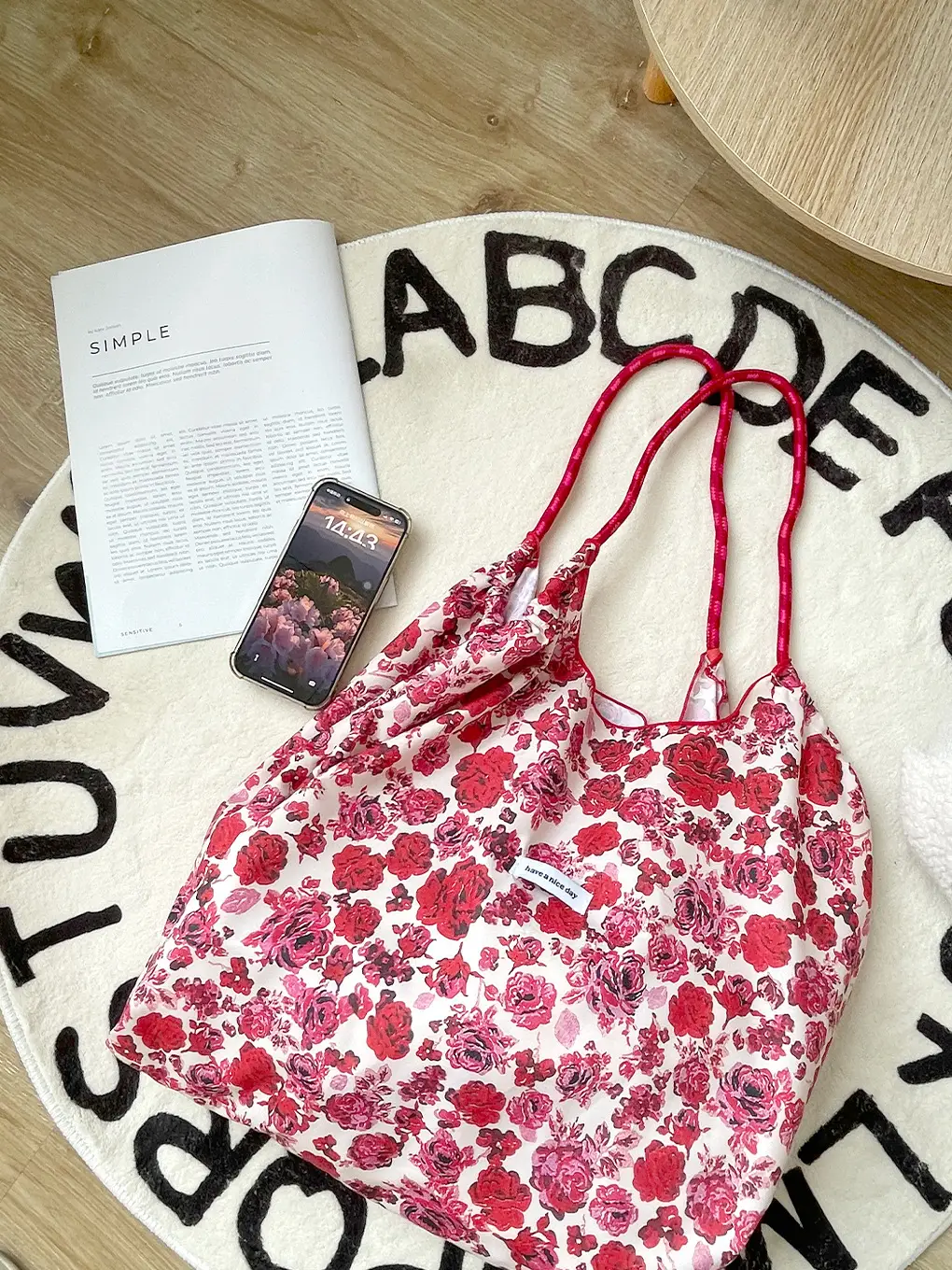 Floral Crossbody Bag Blue White Drawstring Shoulder