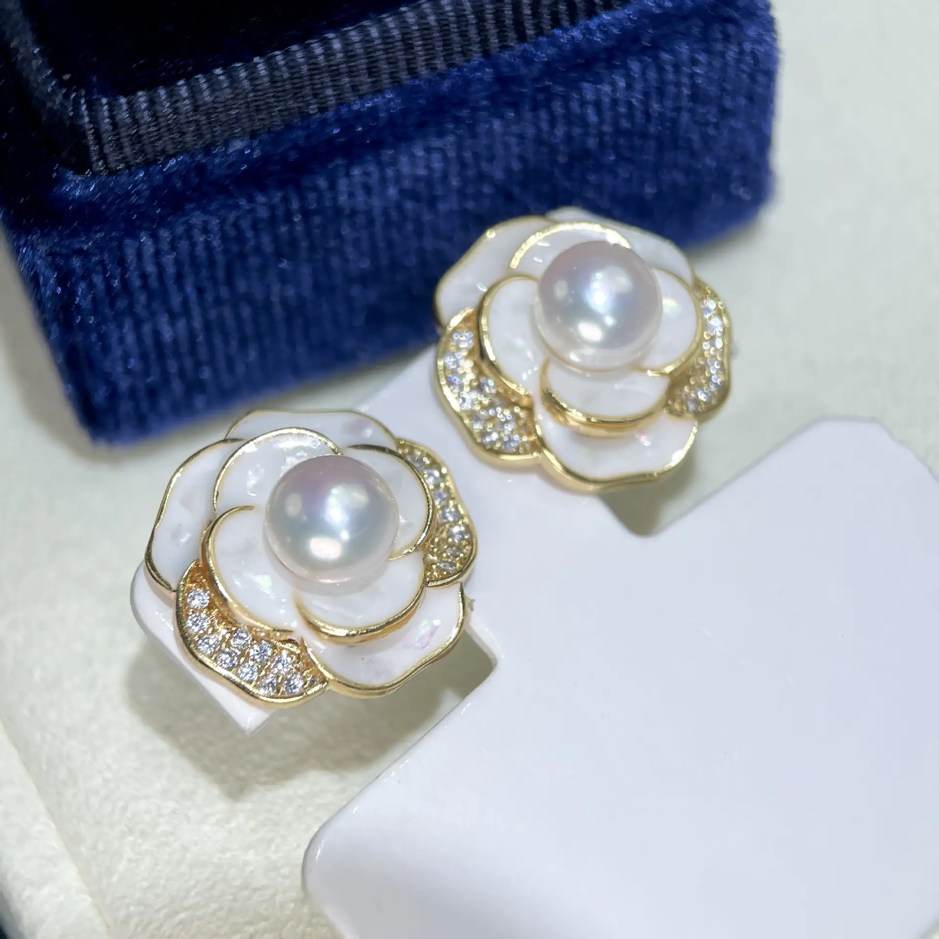 925 Sterling Pearl Camellia Earrings for Women - Image 4