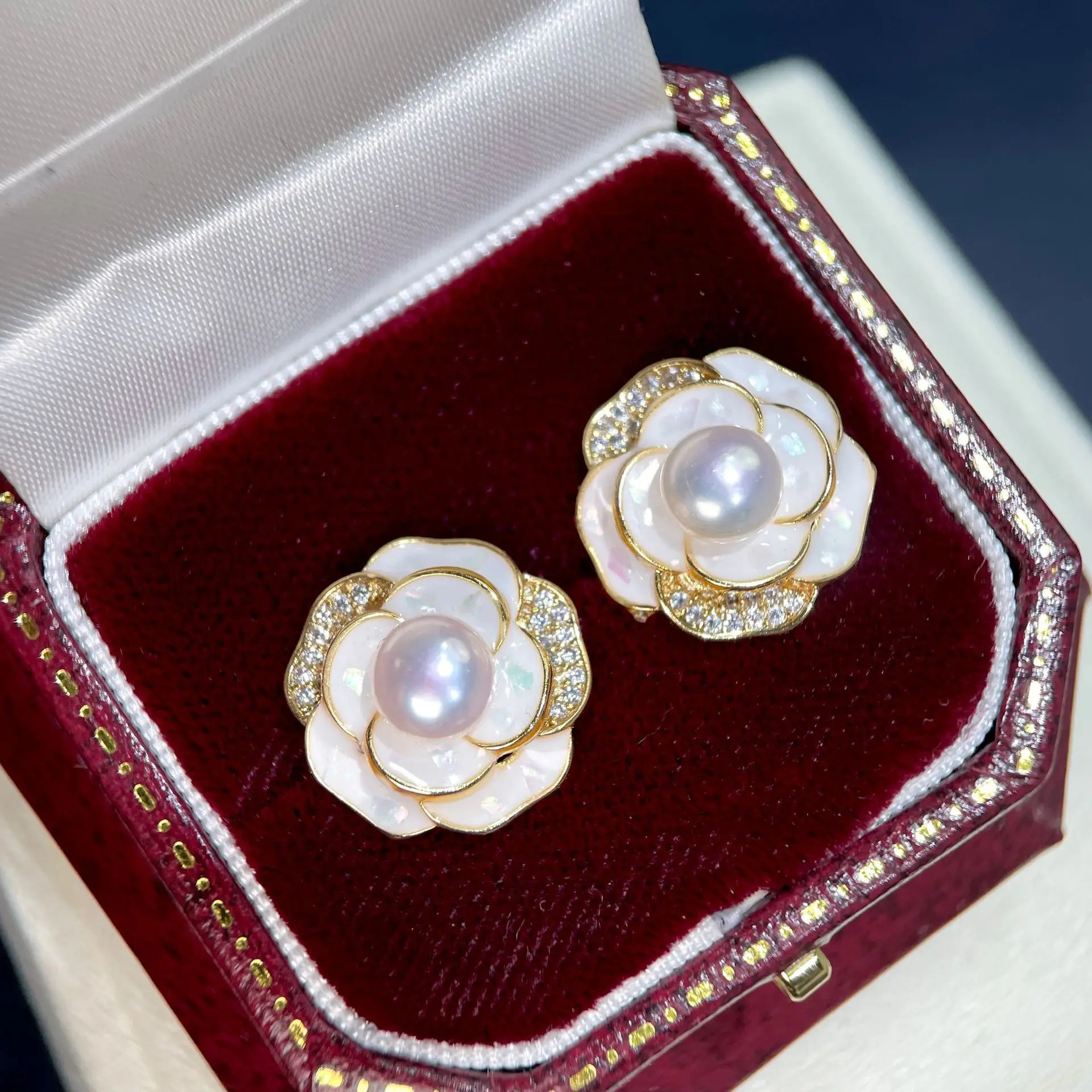 925 Sterling Pearl Camellia Earrings for Women — feature 4