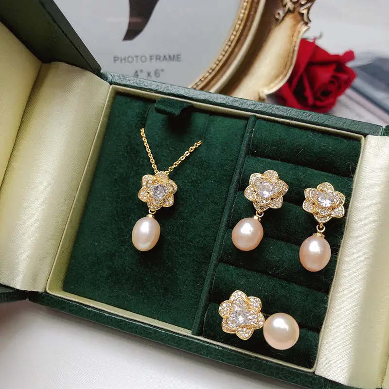 Women's Camellia Pearl Earrings & Clavicle Set - Image 10