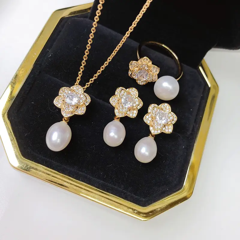 Women's Camellia Pearl Earrings & Clavicle Set - Image 6
