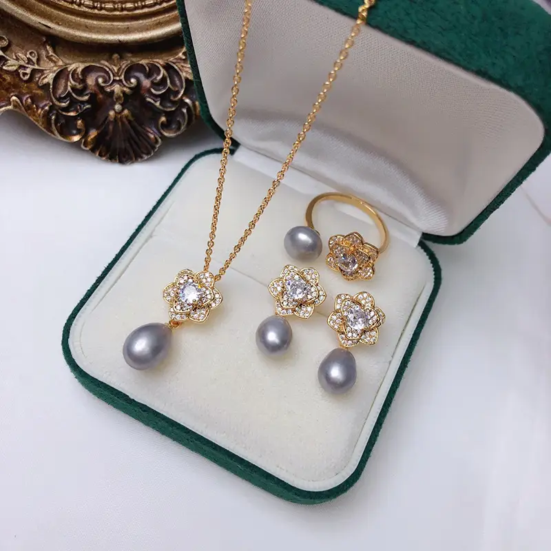 Women's Camellia Pearl Earrings & Clavicle Set - Image 7