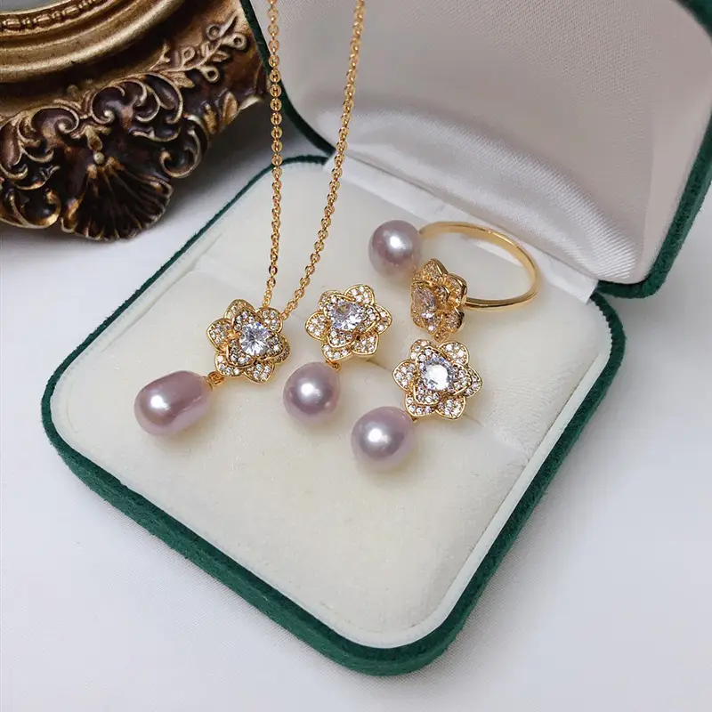 Women's Camellia Pearl Earrings & Clavicle Set - Image 9