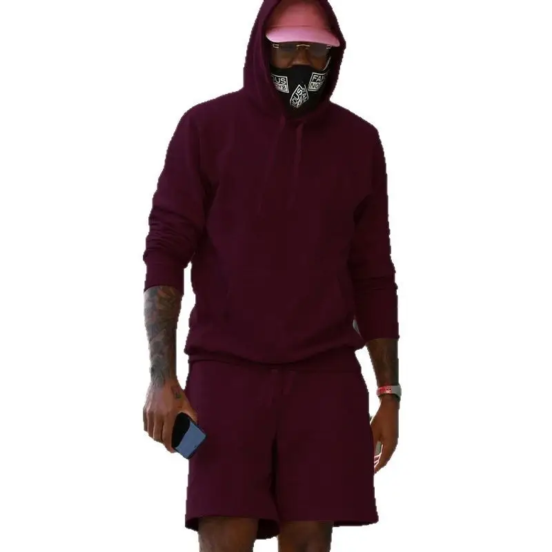 Men Velvet Hoodie Shorts White Two-Piece Set