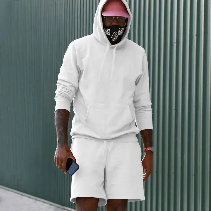 Men Velvet Hoodie Shorts White Two-Piece Set — feature 10