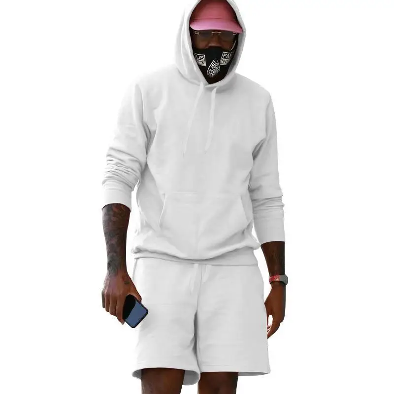 Men Velvet Hoodie Shorts White Two-Piece Set — feature 11
