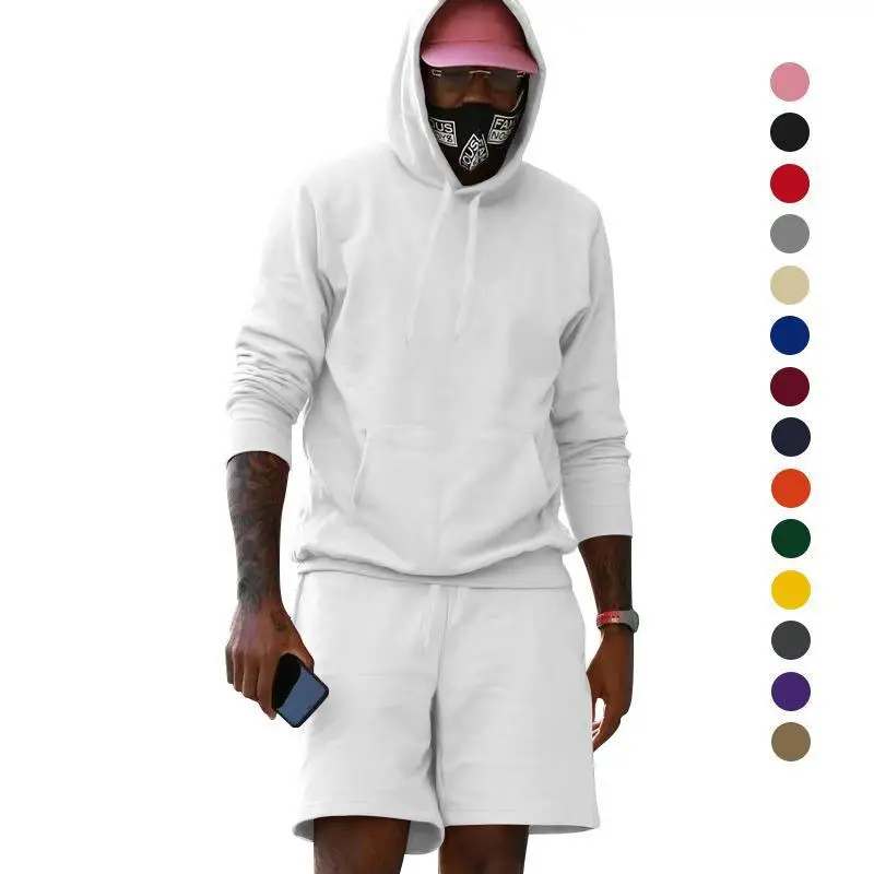 Men Velvet Hoodie Shorts White Two-Piece Set — feature 26