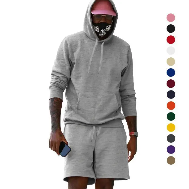 Men Velvet Hoodie Shorts White Two-Piece Set — feature 28