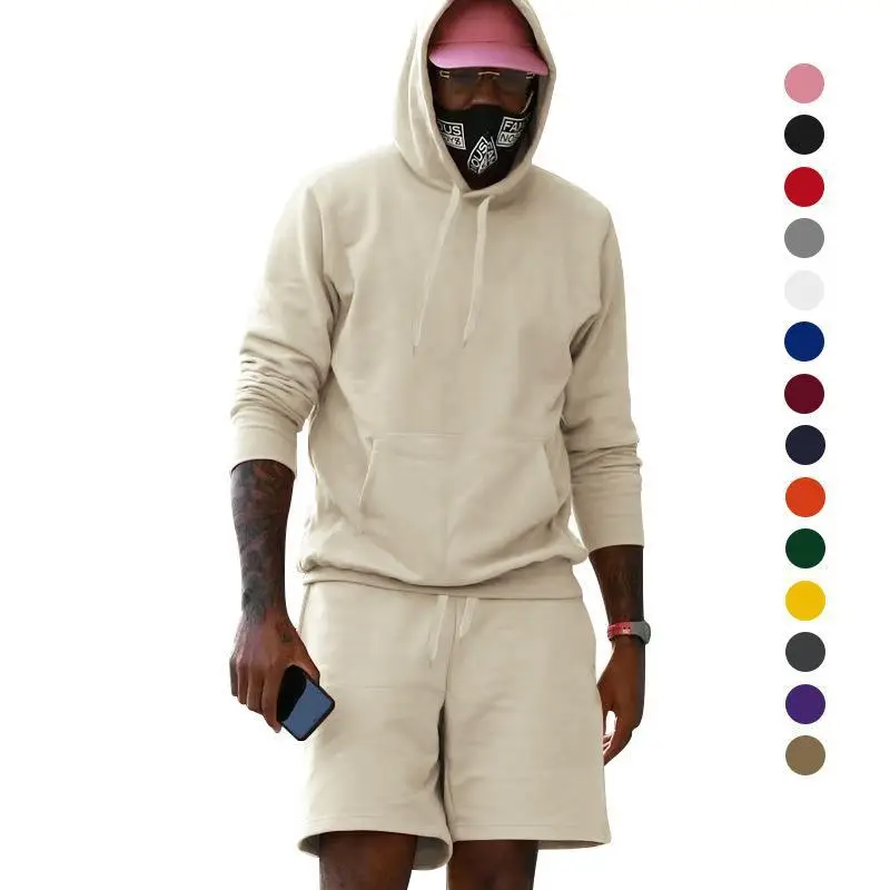 Men Velvet Hoodie Shorts White Two-Piece Set — feature 29