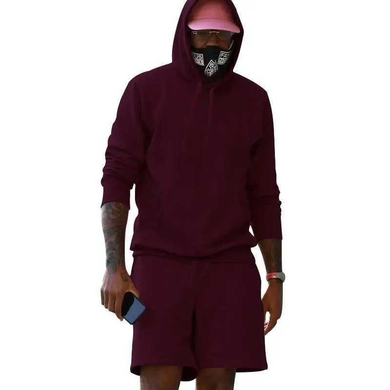 Men Velvet Hoodie Shorts White Two-Piece Set — feature 31