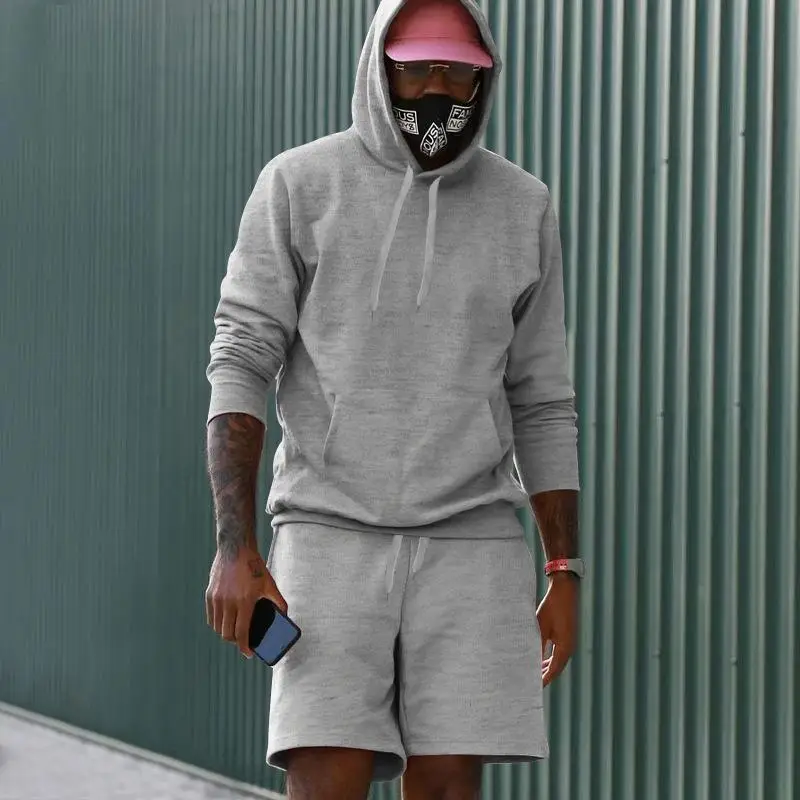 Men Velvet Hoodie Shorts White Two-Piece Set — feature 33