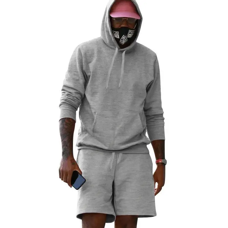 Men Velvet Hoodie Shorts White Two-Piece Set — feature 34