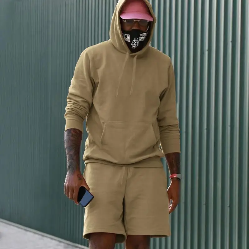 Men Velvet Hoodie Shorts White Two-Piece Set — feature 37