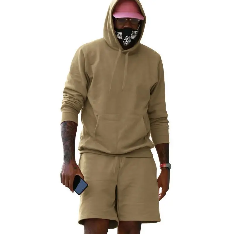 Men Velvet Hoodie Shorts White Two-Piece Set — feature 38