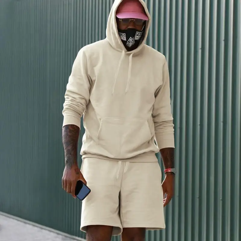Men Velvet Hoodie Shorts White Two-Piece Set — feature 39