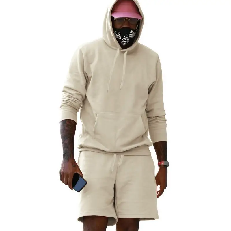 Men Velvet Hoodie Shorts White Two-Piece Set — feature 40