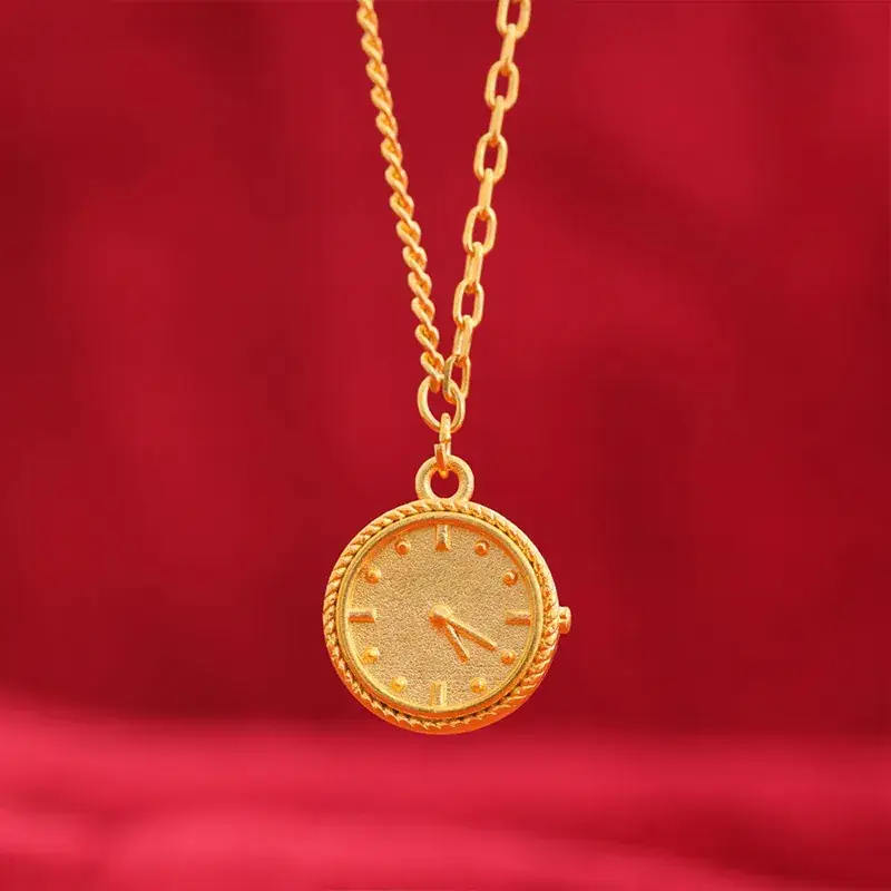 Light Luxury Gold Plated Clock Pendant Necklace for Women - Image 3