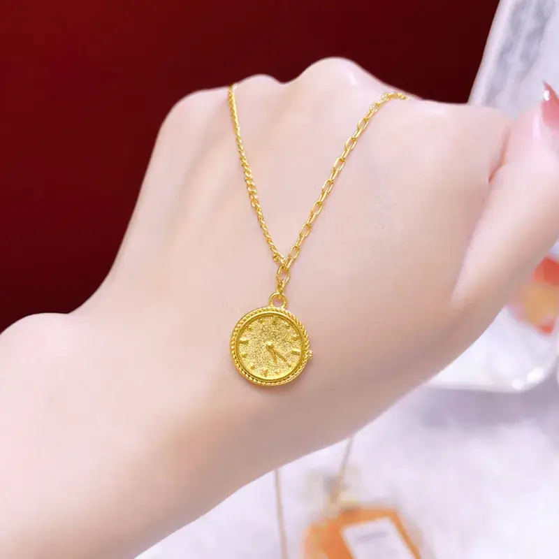 Light Luxury Gold Plated Clock Pendant Necklace for Women - Image 4