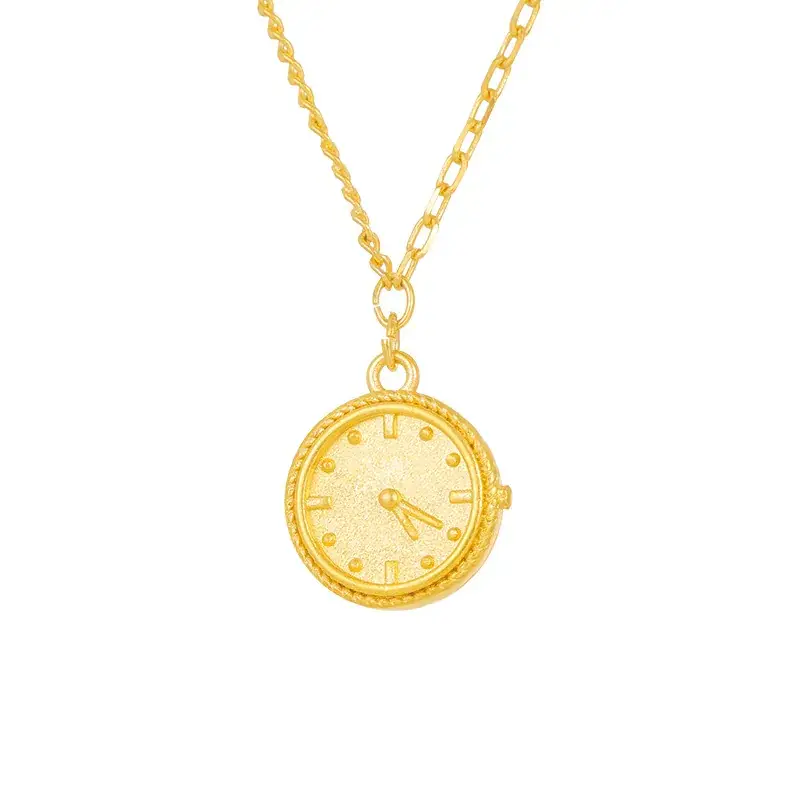 Light Luxury Gold Plated Clock Pendant Necklace for Women - Image 6