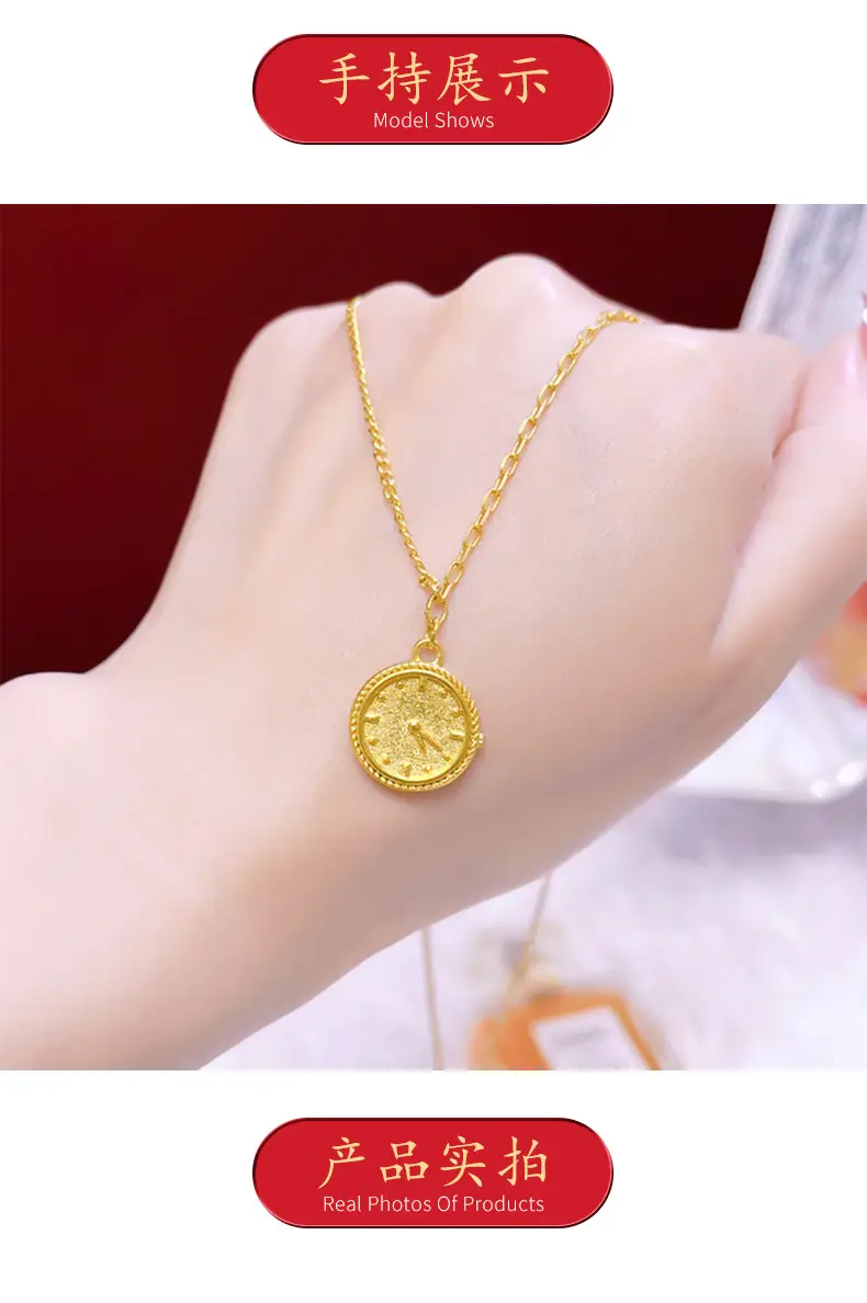 Light Luxury Gold Plated Clock Pendant Necklace for Women — feature 3