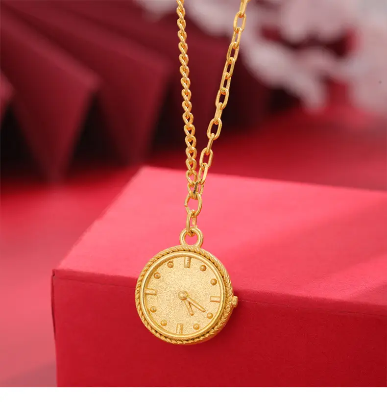 Light Luxury Gold Plated Clock Pendant Necklace for Women — feature 4