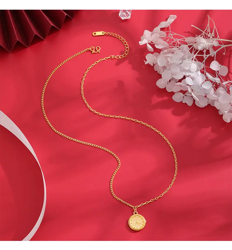 Light Luxury Gold Plated Clock Pendant Necklace for Women — feature 5