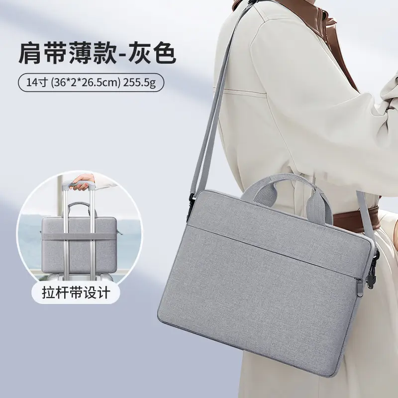 14 Inch Laptop Bag Shoulder Wear-Resistant Gray - Image 5