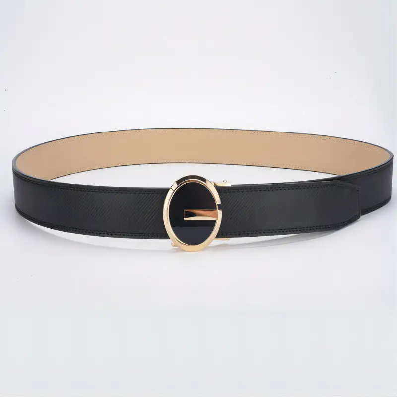 Men's Black Leather Belt with Gold Buckle - Image 5