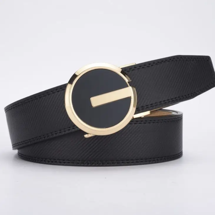 Men's Black Leather Belt with Gold Buckle - Image 6