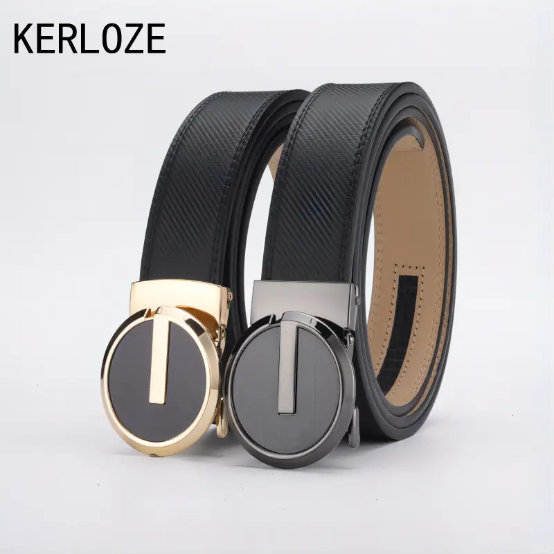 Men's Black Leather Belt with Gold Buckle — feature 2
