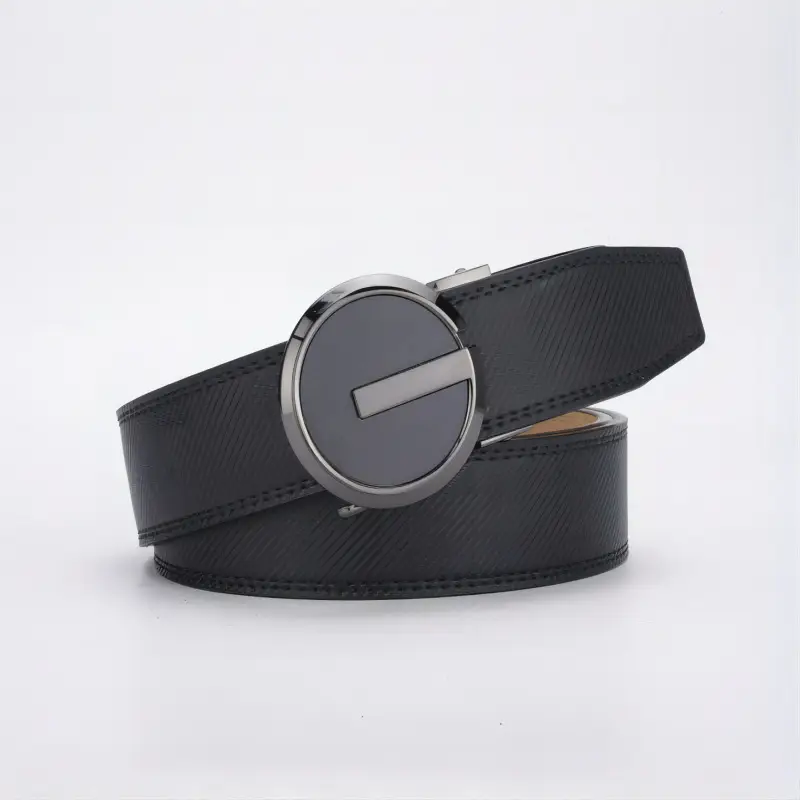 Men's Black Leather Belt with Gold Buckle — feature 3
