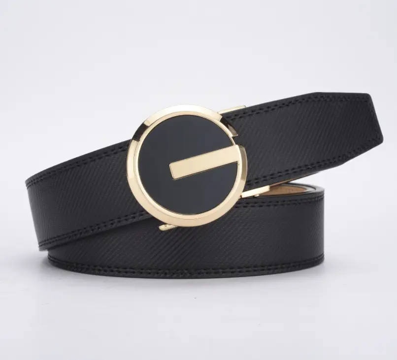 Men's Black Leather Belt with Gold Buckle — feature 4