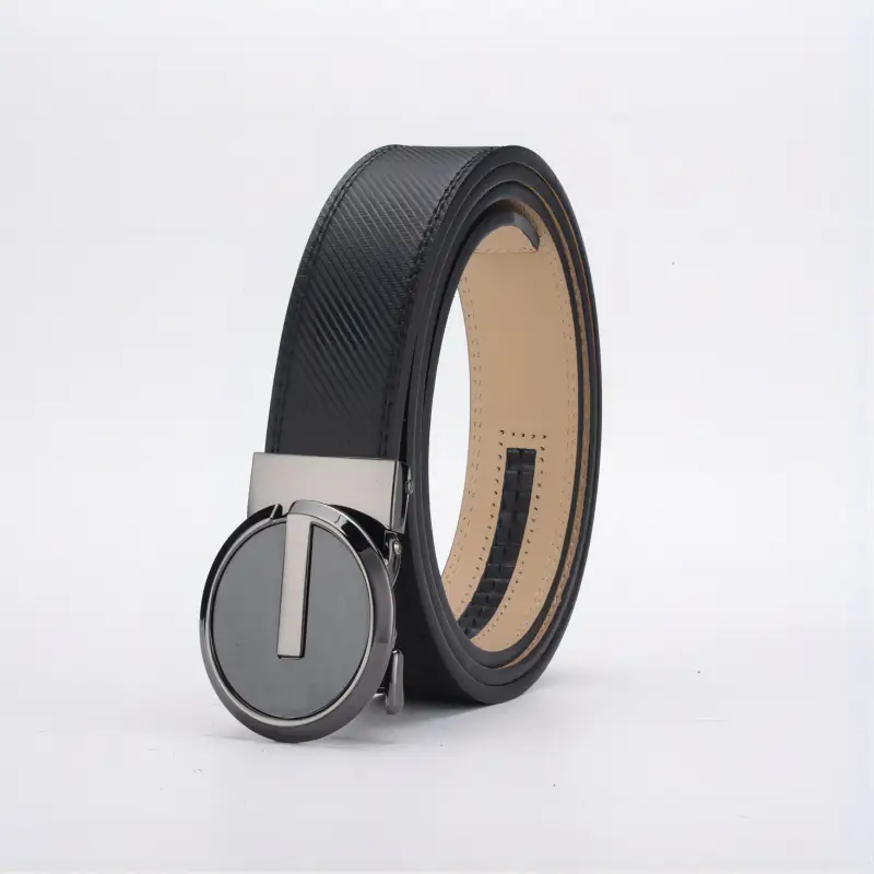 Men's Black Leather Belt with Gold Buckle — feature 5