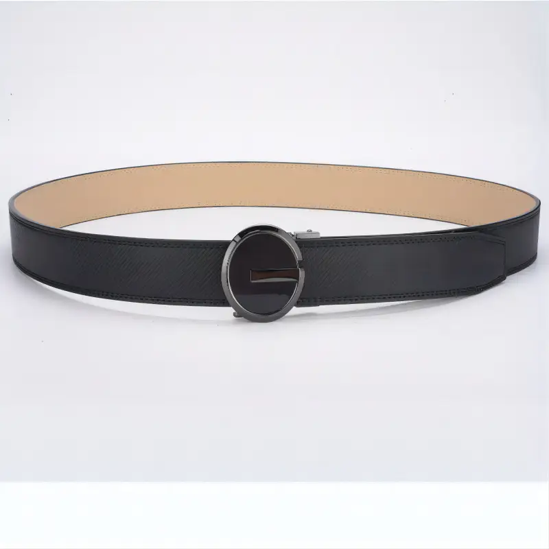 Men's Black Leather Belt with Gold Buckle — feature 8