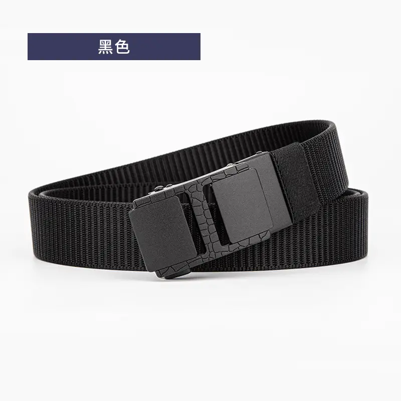 Black Tactical Belt with Sand Buckle, I-Shaped, Hand-Woven