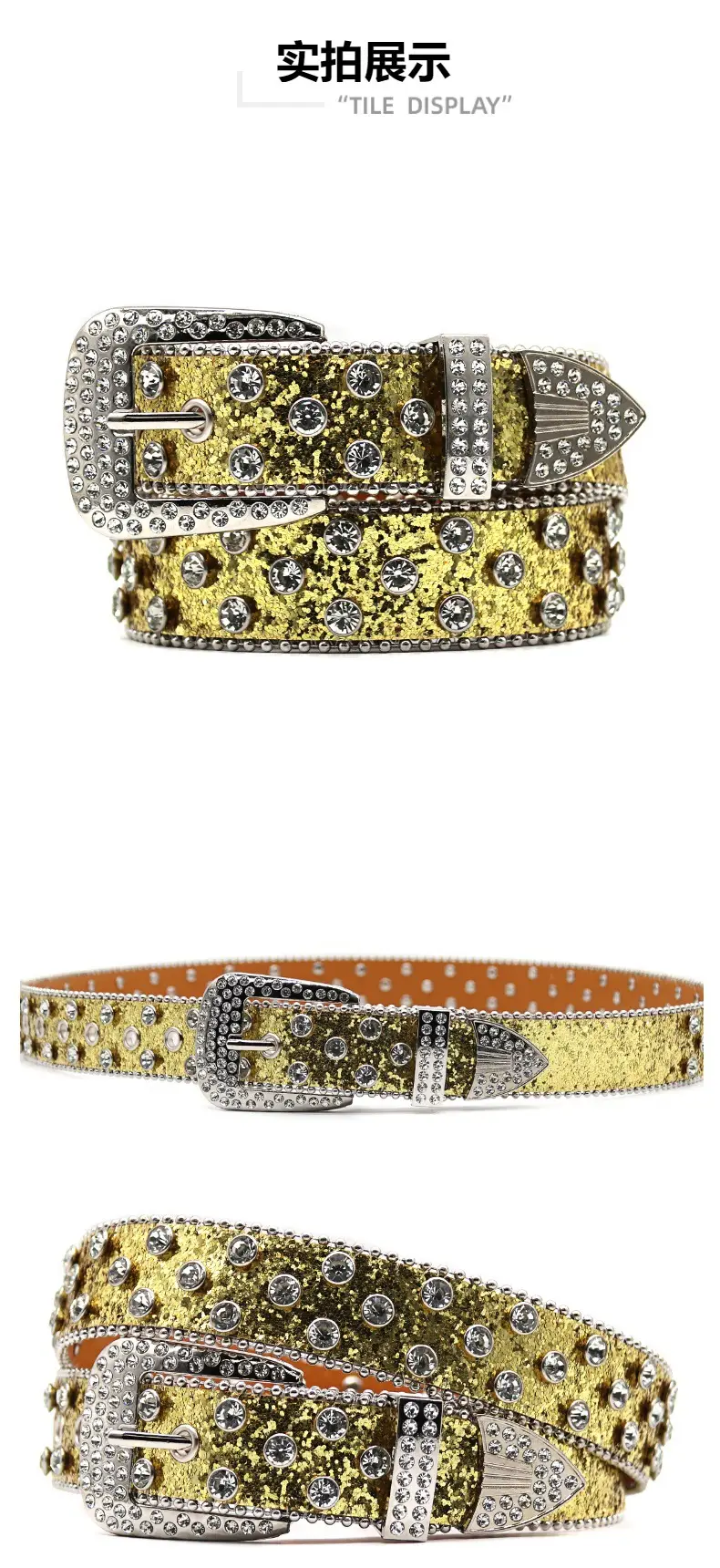 Blue Rhinestone Wide Belt Women's Punk Style β feature 10