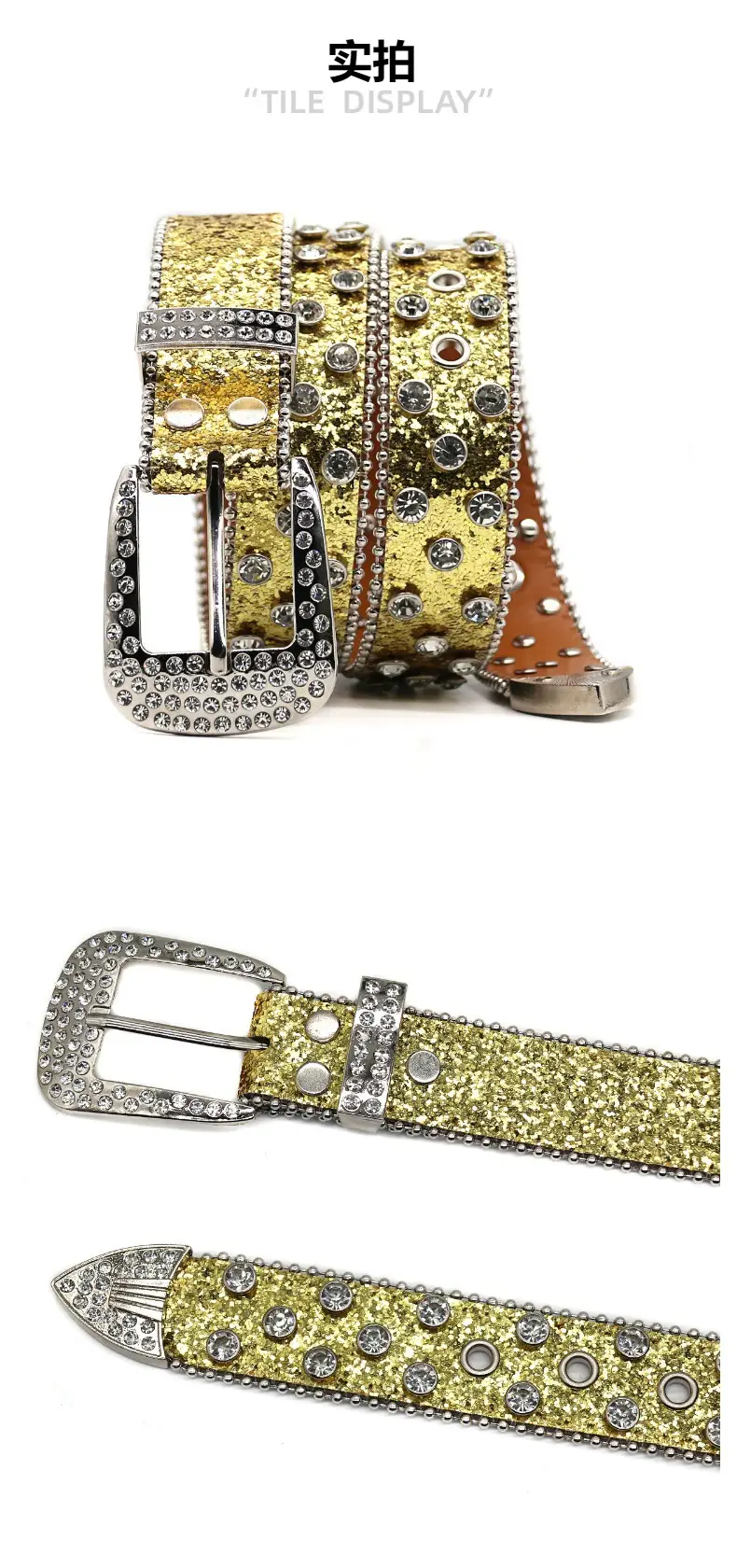 Blue Rhinestone Wide Belt Women's Punk Style β feature 11