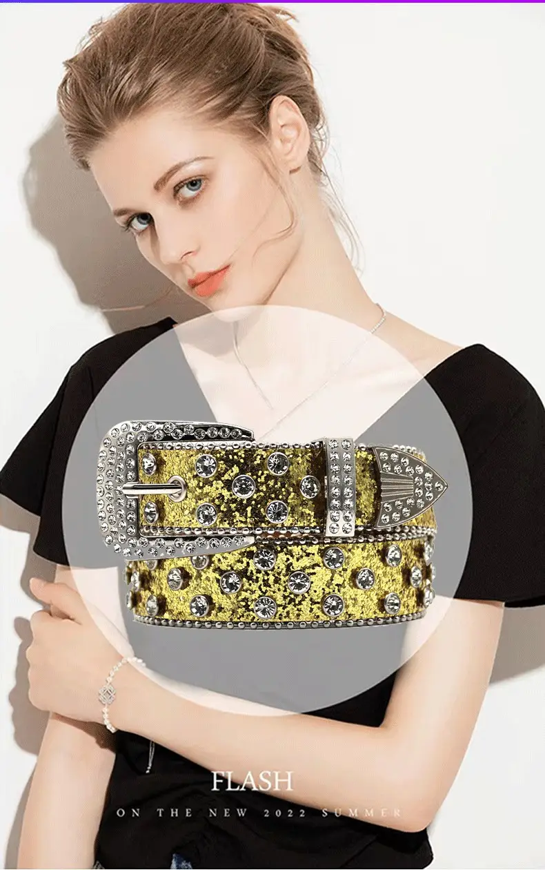 Blue Rhinestone Wide Belt Women's Punk Style β feature 2