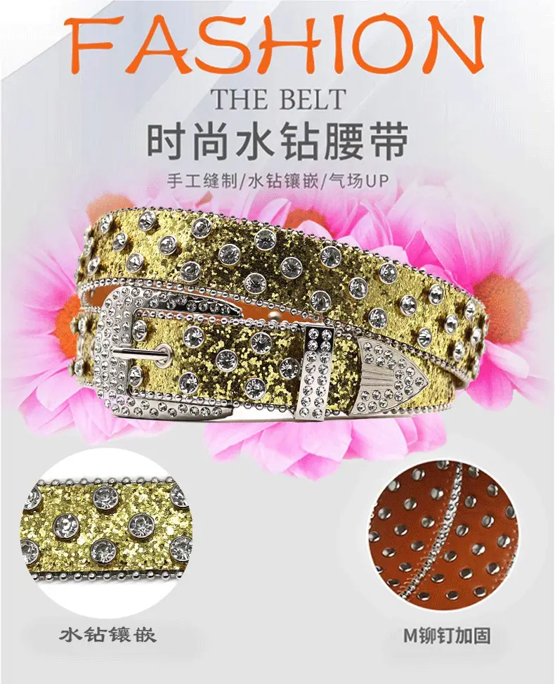 Blue Rhinestone Wide Belt Women's Punk Style β feature 4