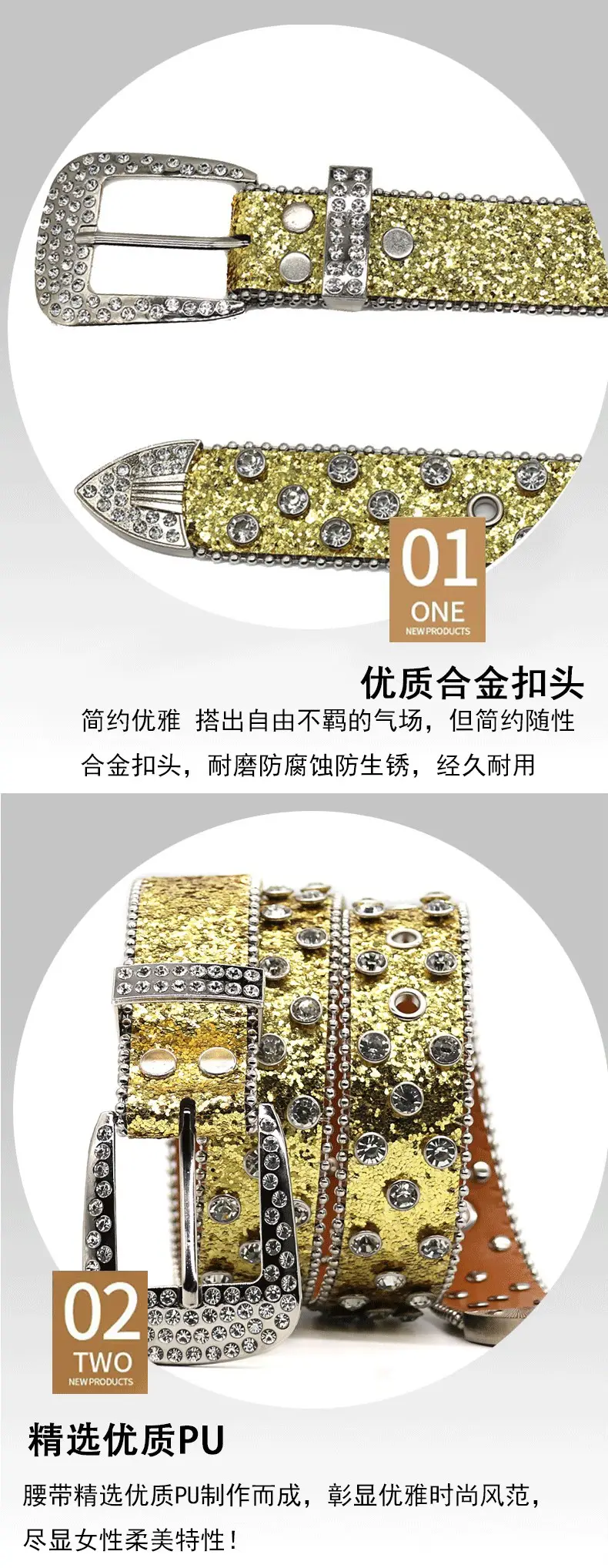 Blue Rhinestone Wide Belt Women's Punk Style β feature 5