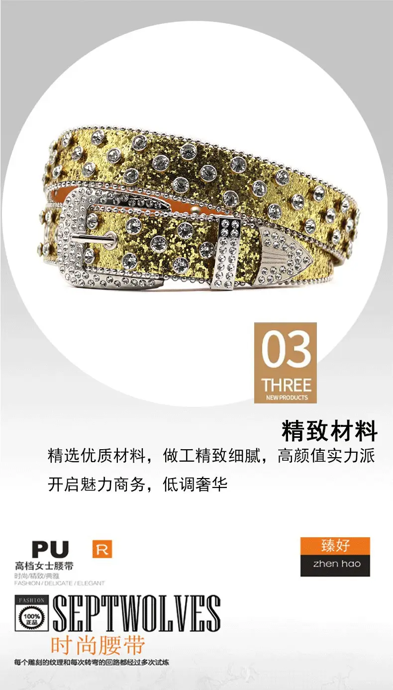 Blue Rhinestone Wide Belt Women's Punk Style β feature 6