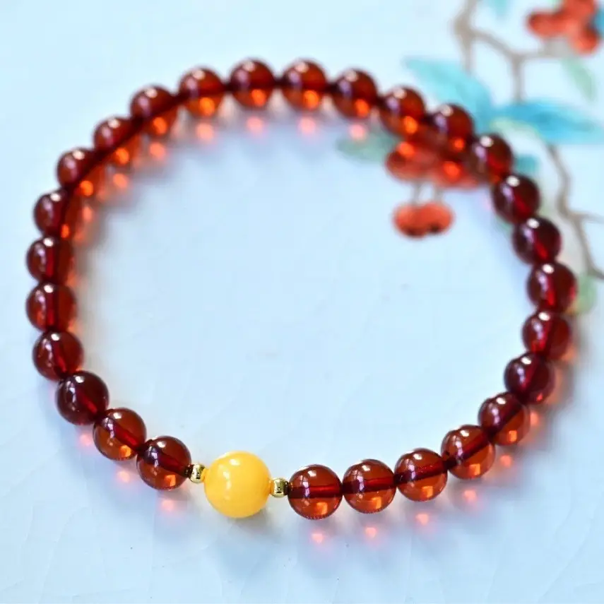 Natural Blood Purple Single Circle Bracelet with Old Beeswax Beads - Image 2