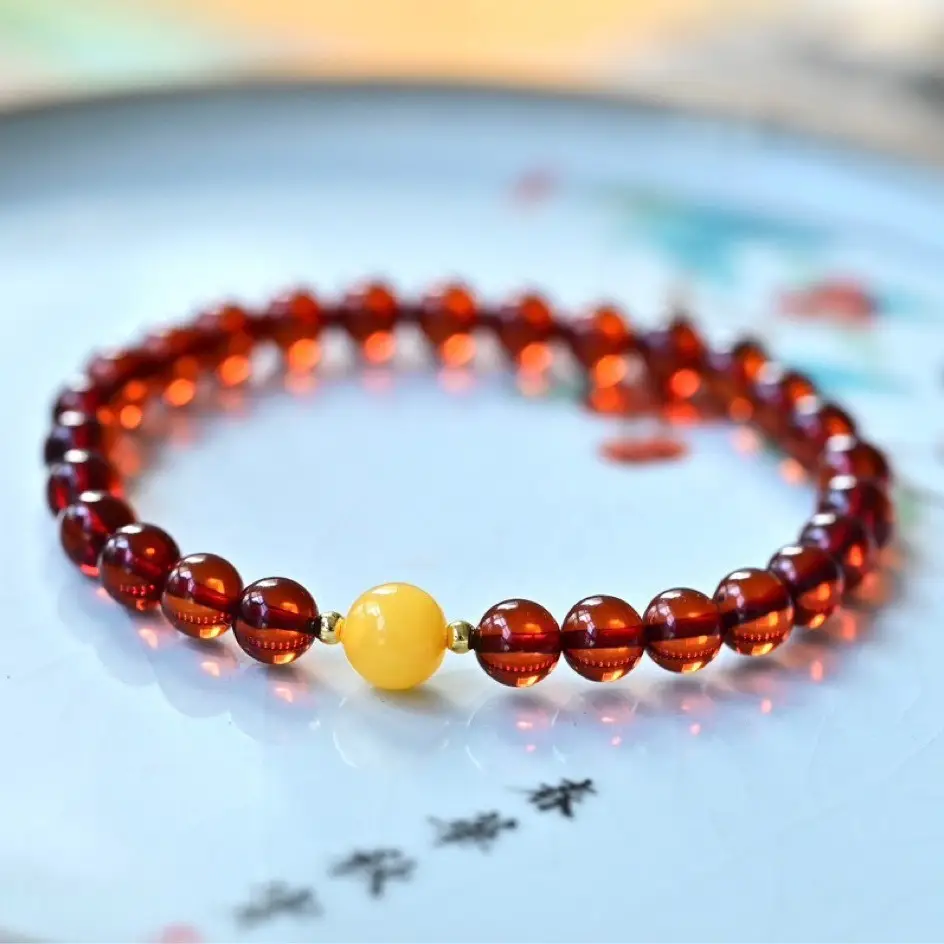 Natural Blood Purple Single Circle Bracelet with Old Beeswax Beads - Image 3